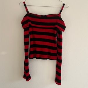 Morbid Threads goth black red stripped off shoulder top